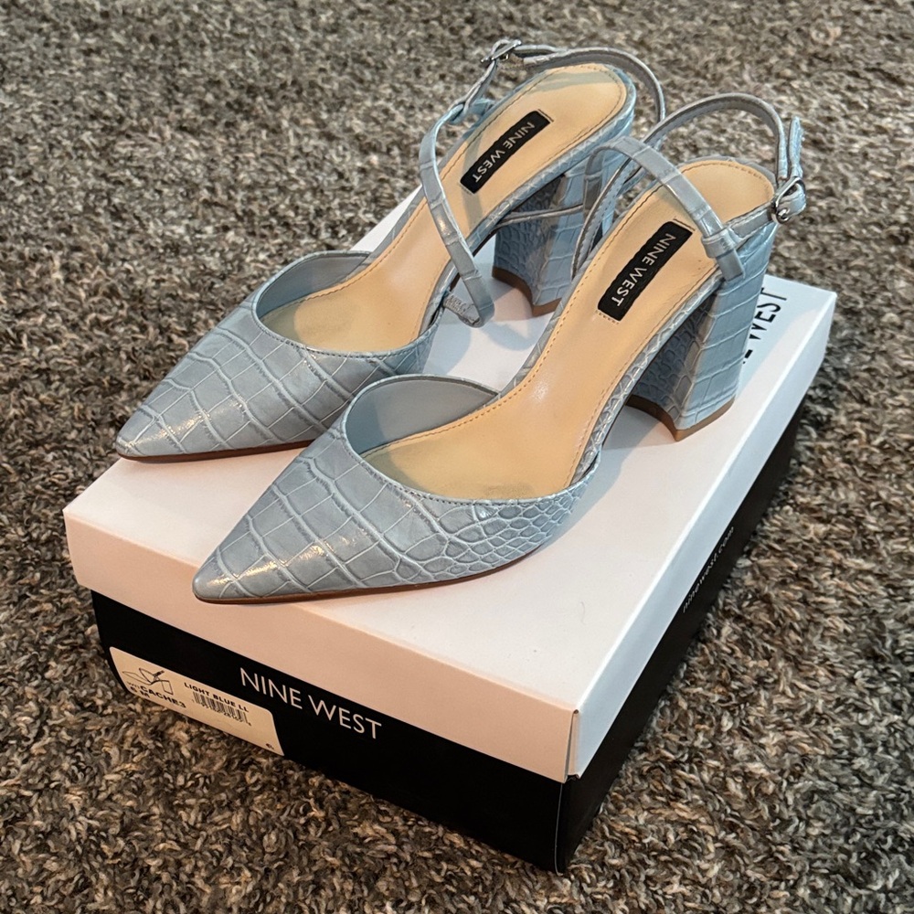 Nine West Light Blue Croc-Patterned Heels